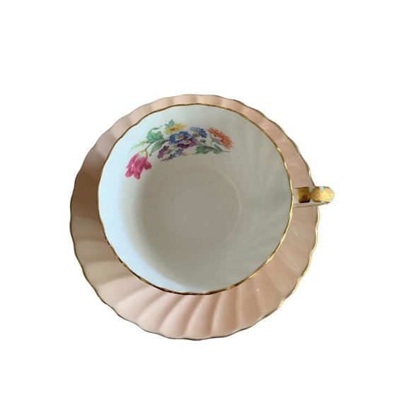 AYNSLEY ENGLAND PASTEL LIGHT PINK SWIRL TEA CUP SAUCER SET FLORAL GOLD RIM #2 Gd - Picture 13 of 14